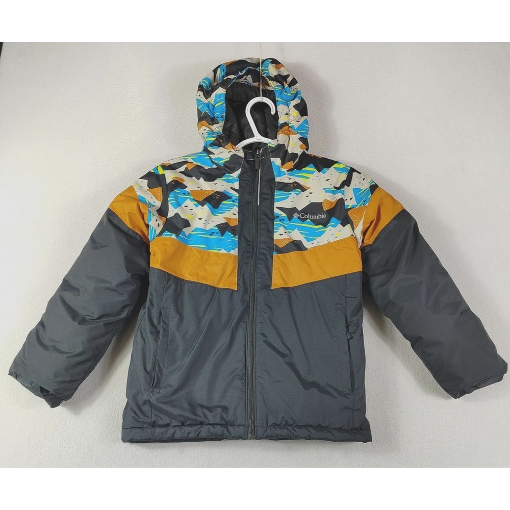 Columbia Ski Jacket Youth Medium 10/12 Gray Multicolor Hooded Insulated Winter